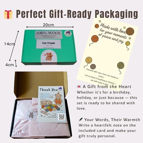 Yarnique Wool Bear Knitting Kit – Real Wool Amigurumi Kit for Adults with Video Tutorials | DIY amigurumi Crochet & Knitting Kit with Tools | Holiday Gift Craft Set (Birthday Bear) - Image 3