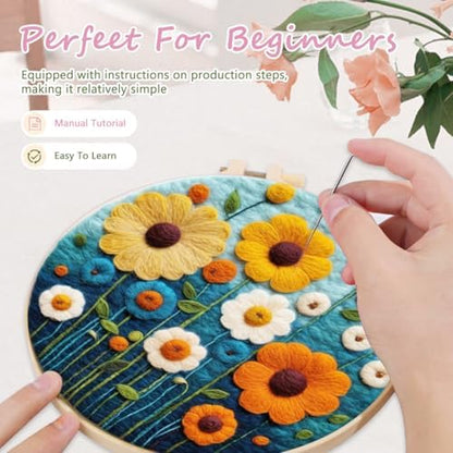 yesJRL Needle Felt Starter Set, Includes Colorful Wool, Felting Needles, Foam Pad, Felt Cloth & Instructions, Futuristic Style Kit for Home Decoration (Dark Blue) - Image 4