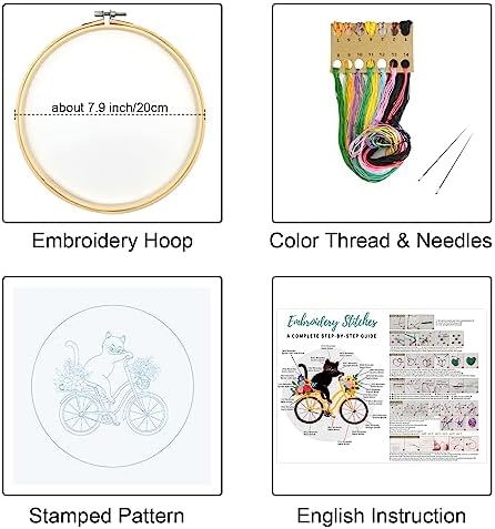 Louise Maelys Cat Bicycle Embroidery Kit for Beginners Floral DIY Craft - Image 2
