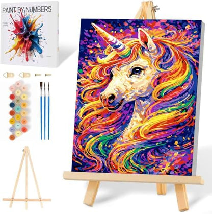 Mowana Unicorn Paint by Numbers Kit for Adults Beginners, Adult Painting Kit by Numbers with Frame and Easle, Stretched Canvas Unicorn Paint by Number Kit, 8x12inch by Mowana