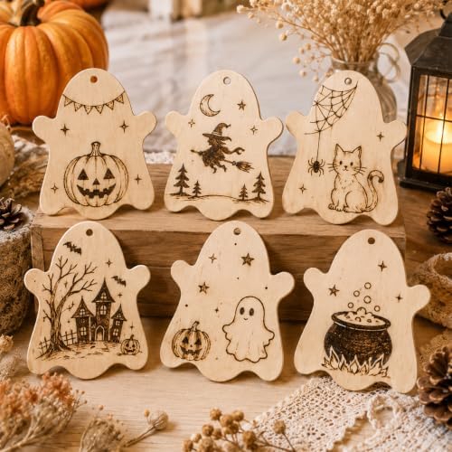 15PCS Ghost Wood Cutouts, 4 Inch Unfinished Wood Ornaments for Crafts - Image 5