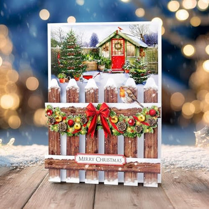 Katy Sue Christmas Garden Picket Fence Card Making Kit - 8 Shaped Cards, Die-Cut Embellishments, Background Scenes, Foam Pads, Instructions & 8 Envelopes for Christmas Card Making Supplies. UK-Made. - Image 5
