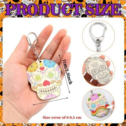 Trnayi 36 Pcs Day of The Dead Wood Keychain Color Your Own DIY Craft - Image 2