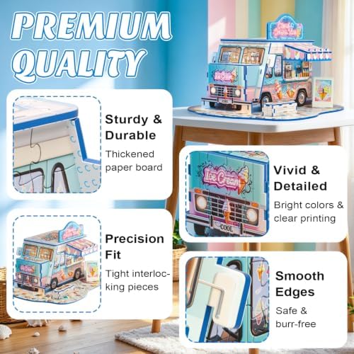 3D Puzzle for Adults, Ice Cream Van Miniature Model Kit with 277 Pieces, DIY Building Craft Kit, Colorful Summer Beach Decoration Display, Home Decor Gift for Teens Family & Friends - Image 4
