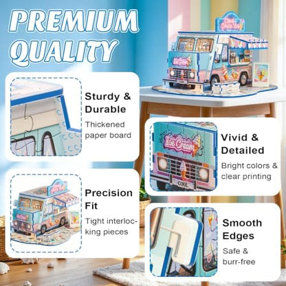 3D Puzzle for Adults, Ice Cream Van Miniature Model Kit with 277 Pieces, DIY Building Craft Kit, Colorful Summer Beach Decoration Display, Home Decor Gift for Teens Family & Friends - Image 4