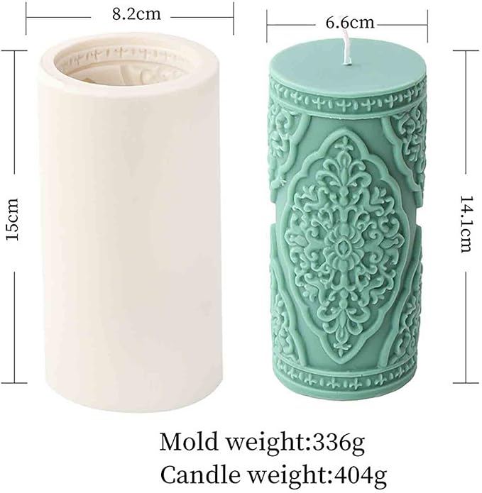 Grainrain 3D Lace Flower Column Silicone Candle Mold Decorated Pillar Candle Mould Handcrafted Silicone Molds for Candle Wax Resin Gyspum Crafts Making Middle Size(ZH026)