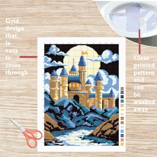 FREEBLOSS DIY Cross Stitch Wall Painting Castle Pattern Cross Stitch Kit Home Wall Decor 11CT Cross Stitch Starter Kit with Instruction Stamped Cross Stitch Counted Kit for Beginners, 28 * 38cm - Image 3