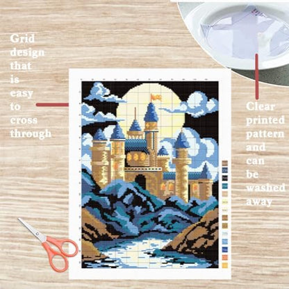 FREEBLOSS DIY Cross Stitch Wall Painting Castle Pattern Cross Stitch Kit Home Wall Decor 11CT Cross Stitch Starter Kit with Instruction Stamped Cross Stitch Counted Kit for Beginners, 28 * 38cm - Image 3