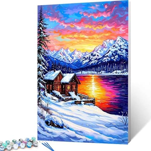 Winter Paint by Numbers Kit for Adults Lake Paint by Numbers, DIY Acrylic Watercolor Oil Painting Kits for Adults Beginners with Brushes, Hobbies for Women for Home Wall Decor, Gifts 40x54 in 3-71 - Image 4