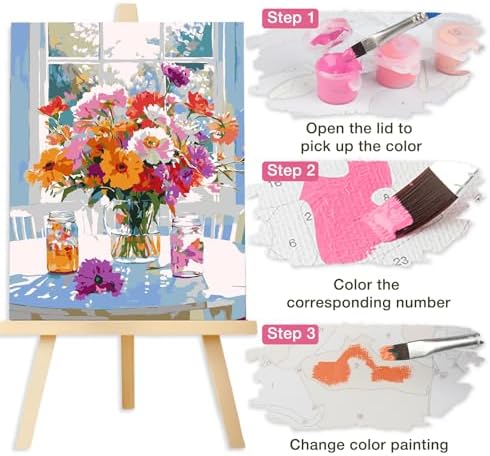 Lxmsja Colorful Flowers Paint by Numbers Kit for Adults, Mason Jars Acrylic Paint by Numbers for Adults Beginner, DIY Craft Supplies Oil Painting Kits for Home Wall Decor 16x20 inch (No Frame) - Image 7