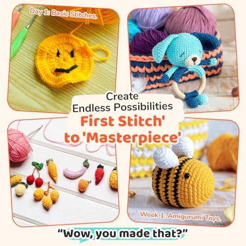 Crochet Kit for Beginners Adults & Kids | 69-Piece Complete Crochet Starter Kit 20 Yarn Colors 1120 Yards 9 Ergonomic Hooks | Learn to Crochet with Easy Step-by-Step Guide – Crocheting Supplies & Gift - Image 6