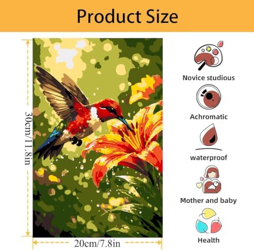 Mowana Hummingbird Paint by Numbers Kit for Adults Beginners, Adult Painting Kit by Numbers with Frame and Easle, Stretched Canvas Bird Paint by Number Kit, 8x12inch - Image 5