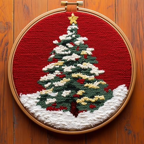 DIY Punch Needle Kits Christmas Tree with Red with Hoop 20x20cm-3 by Unknown