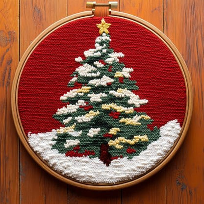 DIY Punch Needle Kits Christmas Tree with Red with Hoop 20x20cm-3 by Unknown