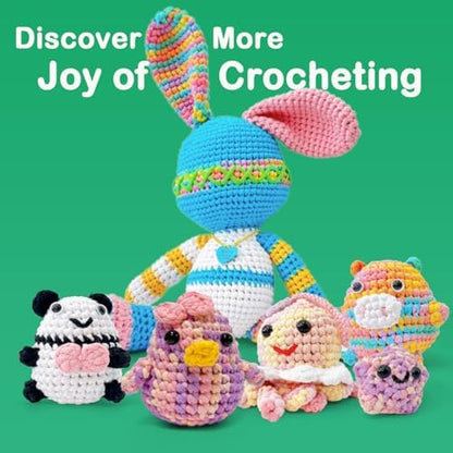 4x50g Beginner Easy Yarn Kit for Crocheting and Knitting; Worsted-Weight Medium #4;Crocheting and Knitting kit with Tool Set (Sunglow+Blue+Green+White, 4 Skein) - Image 6