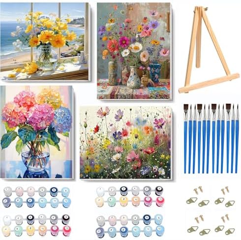 VIGEGU 4 Pack Paint by Numbers Kit for Adults with Frame by VIGEGU
