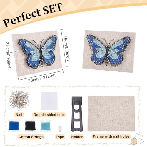 WEBEEDY DIY String Art Kit Blue Butterfly Craft Kit Creative Craft Kits 3D String Art Supplies for Adult Christmas Holiday Home Wall Table Decorations Gift - Image 2