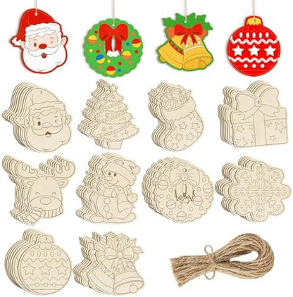 80PCS Wooden Christmas Ornaments to Paint,10 Styles DIY Blank Unfinished Reindeer Santa Claus Christmas Tree Ball Snowman Snowflake Wreath Gift Christmas Stocking Cutouts Ornament for Crafts Winter by Sophena