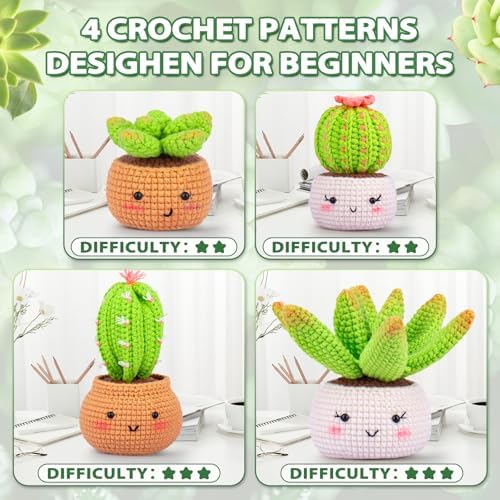 Crochet Kit for Beginners - Crochet Starter Kit with Step-by-Step Video Tutorials, DIY Knitting Supplies, 4 Pack Plants(40%+ Yarn) - Image 6