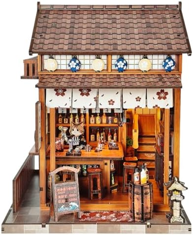 DIY Book Nook Kit for Adults, Japanese Sakura Dollhouse Kit, Miniature House Kit with LED Light, Mini Building Kit, 3D Wooden Puzzles Bookshelf Craft Diorama for Adults Teen Gifts (Japanese Bar) by ANTREATU