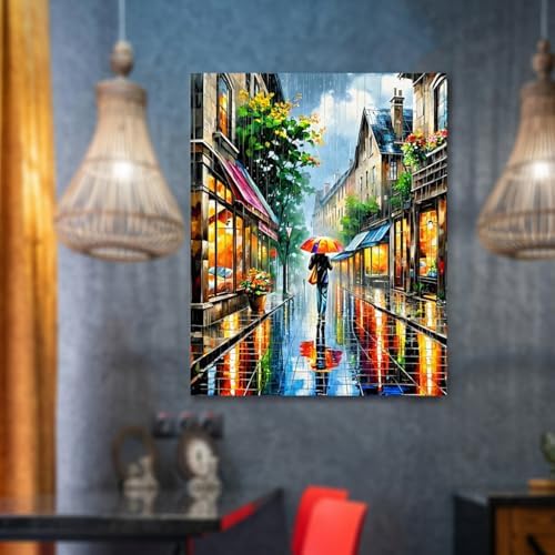 Lovepefe Rain Street Paint by Numbers Kit for Adults Beginners Loneliness Girl Oil Painting Kit Adult Paint by Number Kits on Canvas DIY Painting Art by Numbers for Gifts Home Wall Decor 16x20 Inch - Image 2