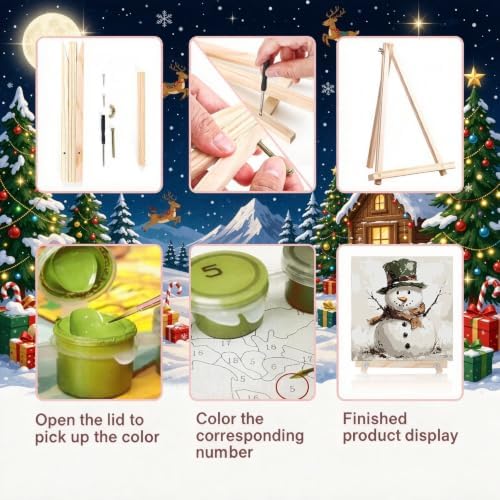 LWZAYS 6 Pack Christmas Paint by Numbers Kit for Adults with Frame, Easy Paint by Number for Adults Beginner with Wooden Easel, DIY Painting by Numbers Canvas Framed for Home Decor 8 x 8 Inch - Image 5