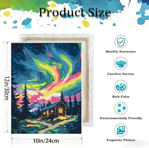 Aurora Paint by Numbers Kit for Adults Beginner,Wooden House Adult Paint by Number Kits on Canvas with Frame,Night Sky DIY Acrylic Oil Painting by Numbers Kits for Home Wall Decor 9.5x11.8 inch - Image 5