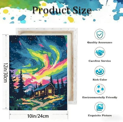 Aurora Paint by Numbers Kit for Adults Beginner,Wooden House Adult Paint by Number Kits on Canvas with Frame,Night Sky DIY Acrylic Oil Painting by Numbers Kits for Home Wall Decor 9.5x11.8 inch - Image 5