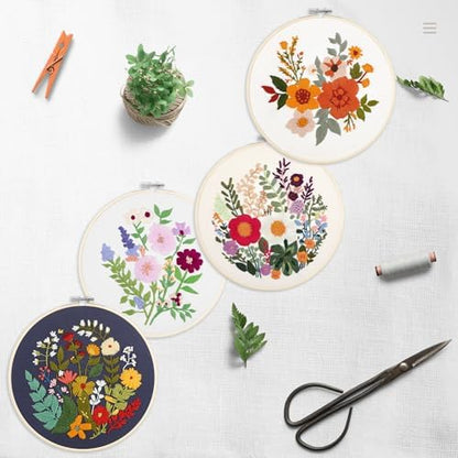 Bonroy 4 Sets Embroidery Kit for Beginners with Instructions,Cross Stitch Kits for Adults with Pattern,Needlepoint Kits for Adult Include Embroidery Cloth Hoops Needles Threads - Image 2