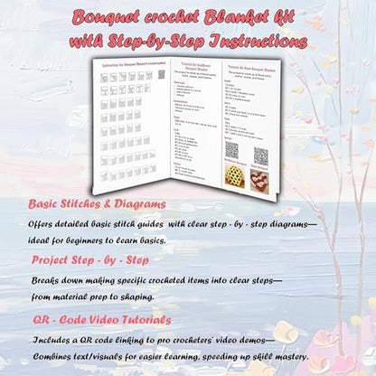 Yarniss Rose Crochet Blanket Kit for Beginners, Yarn & Video Tutorial - Image 4