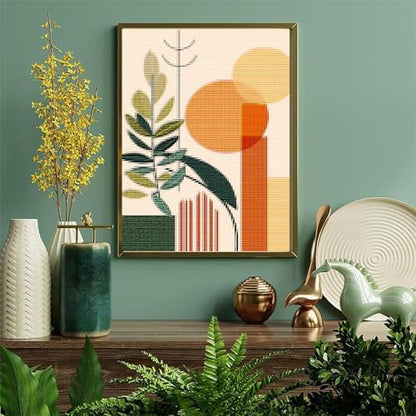 KFBXZIP Stamped Cross Stitch Kits, Plant Modern Boho Mid Century Modern Art, Needlepoint Counted Cross Kits for Beginners, Embroidery Kits Arts Home Decor 11CT No Frame, 12x16 inch - Image 3