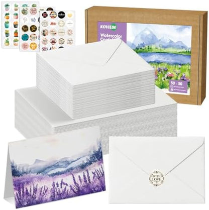 50 Pack Foldable Blank Watercolor Cards with Envelopes 4 x 6 Inch by KOVIEDE