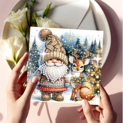 jinglinhh 6pcs Christmas Gnome Squirrel Bird Diamond Art Painting Greeting Cards with Envelopes, DIY Card Making Kits for Adults, Diamond Art Postcards Holiday Cards Craft Gifts - Image 7