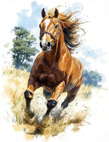 Paint by Numbers Kit for Adults, Running Horse Painting, 16 x 20 Inch by GEEHEIY