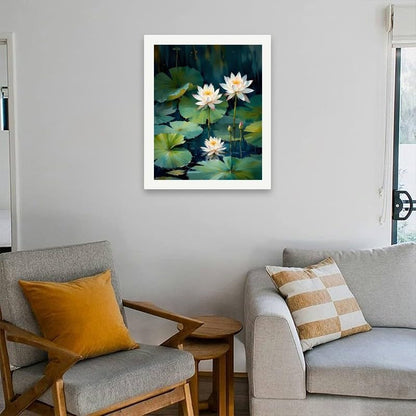 Botanical Paint by Numbers Kit for Adults - DIY Lotus Flowers and Lily Pads on Water Painting on Canvas 16x20 Inches, Acrylic Paint Set, Suitable for Beginners,Nature Art for Home Decoration - Image 4