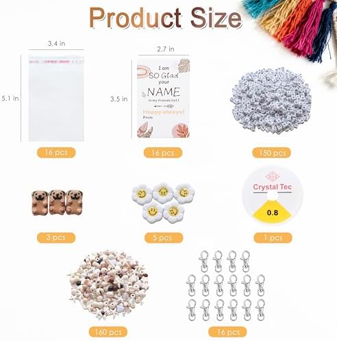 Tuhangcc 16 Set DIY Keychain Making Kit，Adjustable Letter Alphabet Beads Strings,Keychain Bohoemian-Chic Beads, 16 Charm Cards with Lobster Clasps & Strings for Boho Party Favor - Image 3