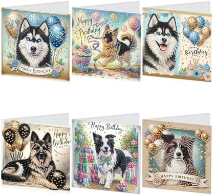 TDFERAN Diamond Painting Dog Birthday Card 6 Set Husky Cards Art Work Crystal Puzzle Dog Birthday Party Diamond Balloon Invitation Animal Party Holiday Event Cards Card for All Occasions by TDFERAN