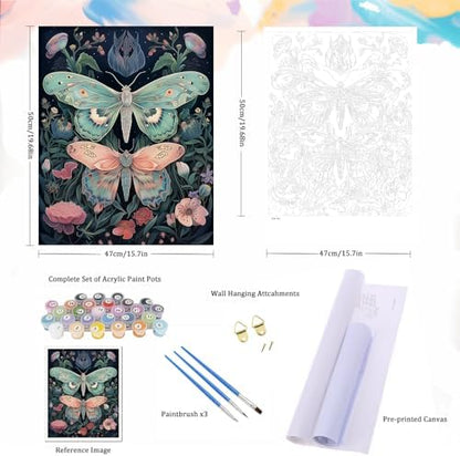 Natuyalo Paint by Numbers Kit for Adults Beginners and Kids, 16" Wx20 L Canvas Pictures Drawing Acrylic Paintwork with 3 Pcs Paintbrushes, Butterflies in Flowers - Image 5
