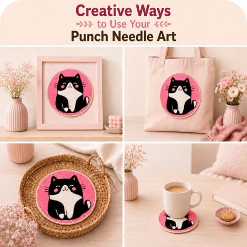 MZSMYKCH punch needle kits adults beginner - Black Cat punch needle kits Starter Set with Yarn, Needle Tool & Frame, Easy DIY Craft Decor, Relaxing Hobby Gift for Teens & Craft Lovers(Black Cat ) - Image 4