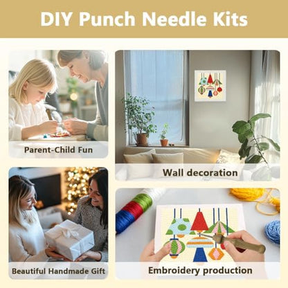 DOODLREAM Pendant Lamps Needle Kit for Beginner, 9.4"x 9.4" Geometric Light Fixture Punch Stitching Craft Set, DIY Embroidery Starter with Printed Frame, Instruction, Threader, Yarn, Pinch Needle - Image 4