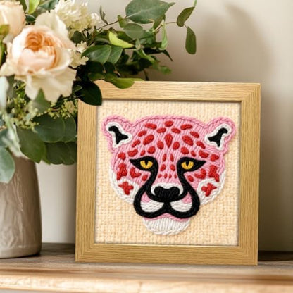 INFUNLY Punch Needle Frame Kits Pink Leopard Punch Needle Embroidery Set with Patterns 9.4x9.4 DIY Punch Needlework Kit for Beginners with Yarn Fabric Festival Gift Home Decor - Image 6