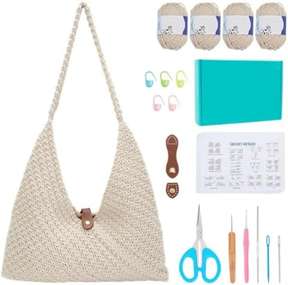 ACRNIGHEET Crochet Beach Bag Crochet Kit for Beginners Tote Bag Knitting Kit with Yarn and Hook Boho DIY Craft Kits Gift for Adults with Video Guide Tutorial Crochet Starter Kit by ACRNIGHEET