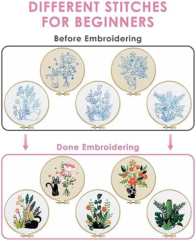 TINDTOP Embroidery Kit for Adults, Embroidery Kit for Beginners Include Embroidery Cloth Hoops Threads for Craft Lover Hand Stitch with Embroidery Skill Techniques (Black Cat) - Image 3