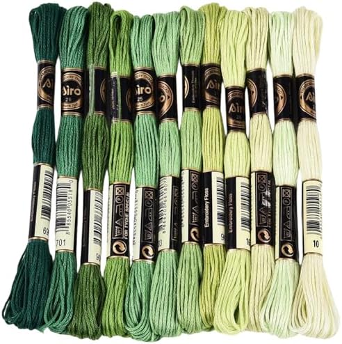 12 Skeins 105 Yards 6 Ply Green Cross Stitch Floss Embroidery Thread Friendship Bracelet String Variegated Gradient Bulk Polyester Yarn Set for Crochet Knitting Sewing Weaving DIY Crafts by CABODYALS