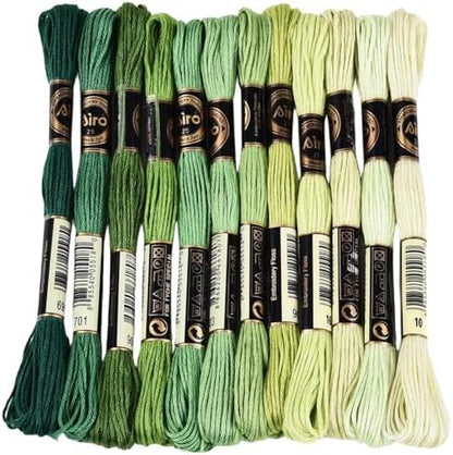 12 Skeins 105 Yards 6 Ply Green Cross Stitch Floss Embroidery Thread Friendship Bracelet String Variegated Gradient Bulk Polyester Yarn Set for Crochet Knitting Sewing Weaving DIY Crafts by CABODYALS