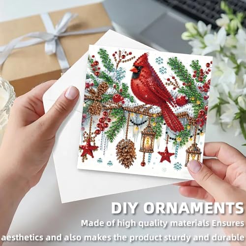jinglinhh 6pcs Diamond Art Painting Christmas Cardinal Lantern Greeting Cards with Envelopes, DIY Card Making Kits for Adults, Diamond Art Christmas Cards for Birthday Holiday Postcards - Image 7