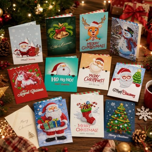 8PCS Christmas DIY Greeting Card Kits with Envelopes Diamond Art Greeting Cards Diamond Art Cards Kits for Adults DIY Crafts Family Friend Gifts - Image 3