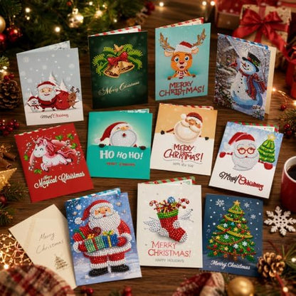 8PCS Christmas DIY Greeting Card Kits with Envelopes Diamond Art Greeting Cards Diamond Art Cards Kits for Adults DIY Crafts Family Friend Gifts - Image 3