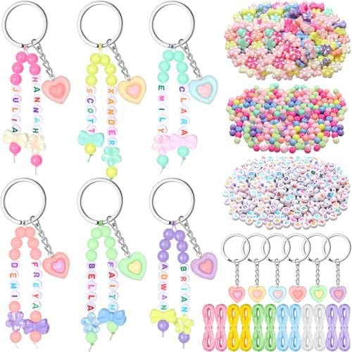 Landical 564 Pcs Bow Heart Keychain Making Kit DIY Name Bead Craft Pastel by Landical
