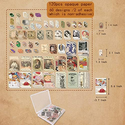 200Pcs Vintage Scrapbook Stickers, Aesthetic Junk Journal Stamping Supplies Kit, Scrapbooking Ephemera Washi Paper for Bullet Journaling Planners Diary Collage (Nostalgic) - Image 3